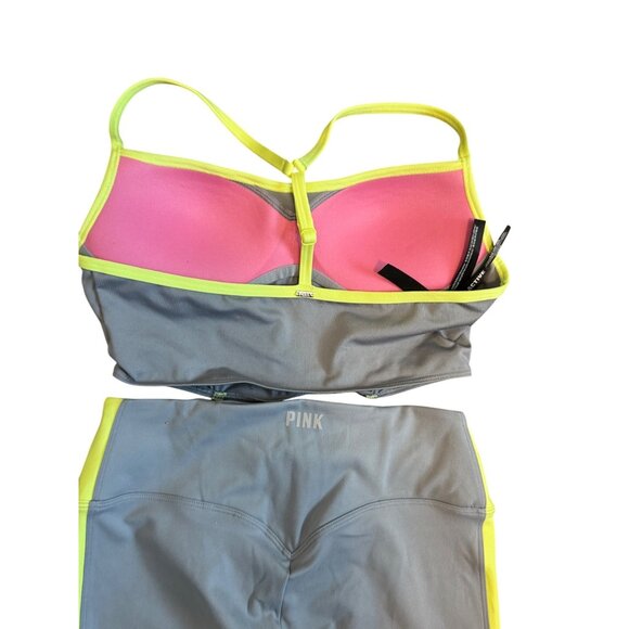 Pink Active Sports Bra & Leggings Set Women’s Size S Gray & Neon Yellow - Picture 6 of 6